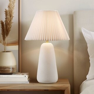 Textured Ceramic Table Lamp with Fluted Fabric Shade For Living Room ...