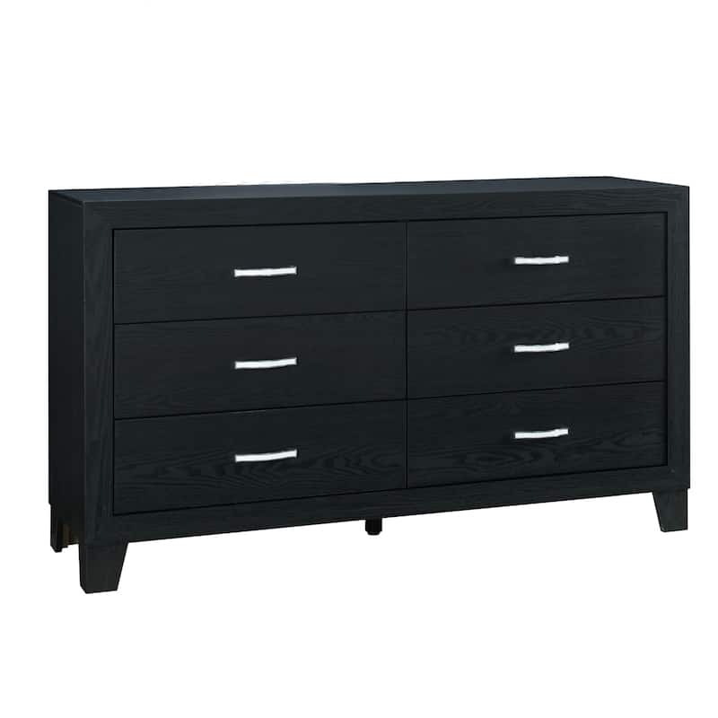 HomeRoots 58" Black Wood Six Drawer Double Dresser