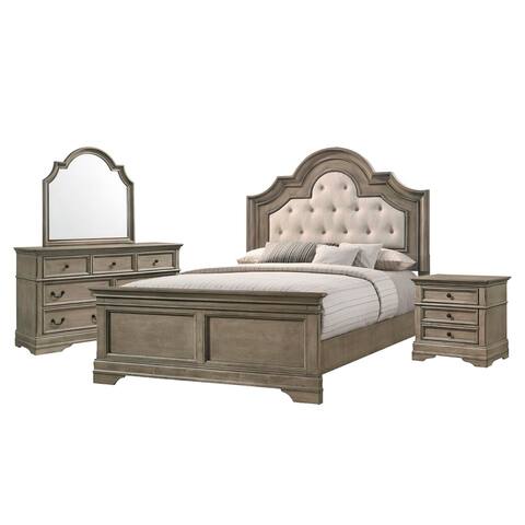 Wooden Eastern King Size Bedroom Set in Wheat and Beige