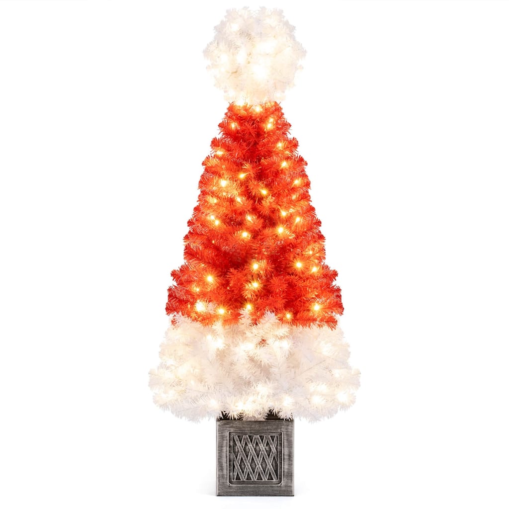 Costway 4 FT Artificial Christmas Tree Santa Hat Xmas Tree with 300 - as pic shows - See Details