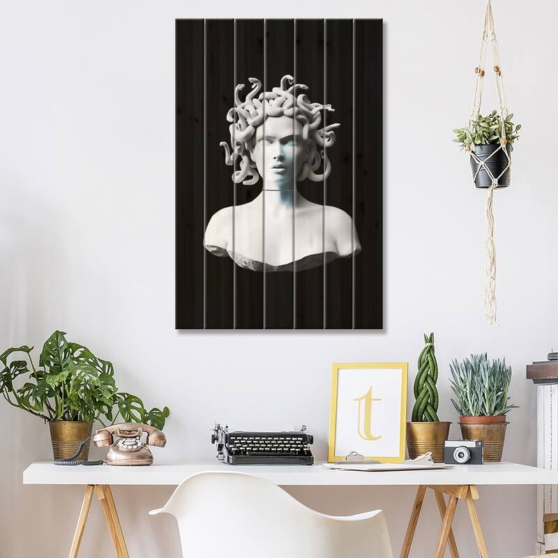Decontructed Medusa Print On Wood by Underdott Art - Multi-Color