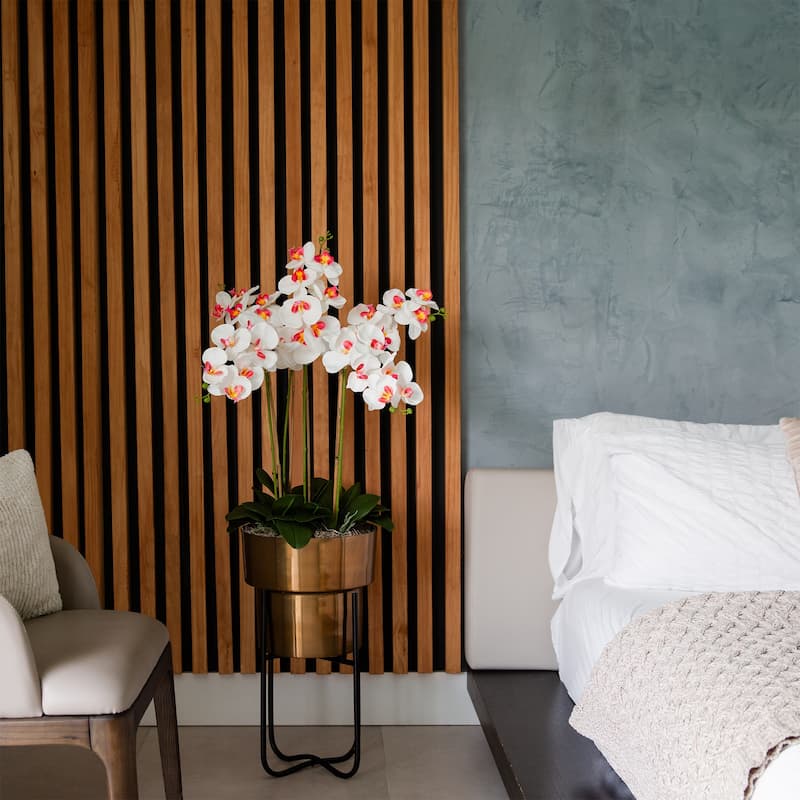 Orchid Floral Artificial Arrangement with Planter and Stand - 48" - White