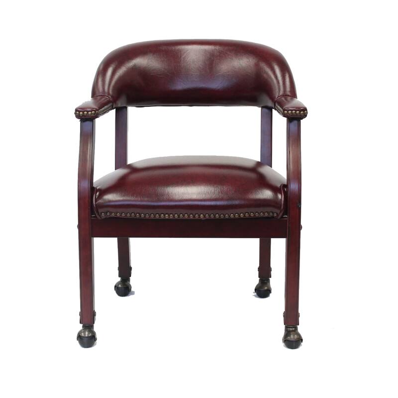 Anna Captain Chair, Nailhead Trim, Hooded Wheel, Burgundy Oxblood Vinyl