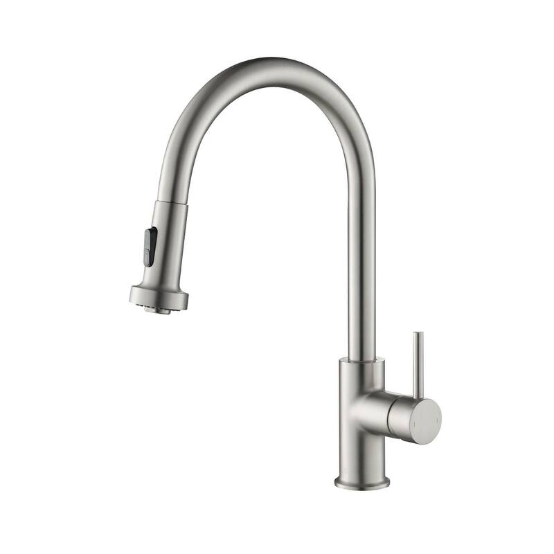 Lead Free Solid Brass Single Level Pull Down Kitchen Faucet with Sprayer - Brushed Nickel