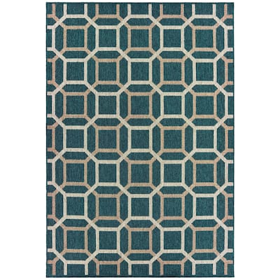 Vista Home Higgins Geometric Tile Blue-Green/Oatmeal Indoor-Outdoor Rug