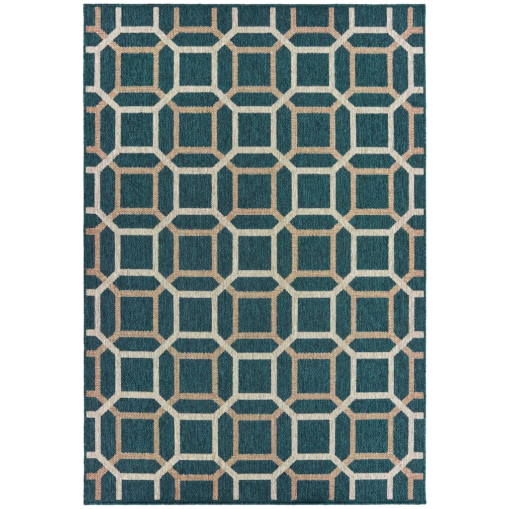 Vista Home Higgins Geometric Tile Blue-Green/Oatmeal Indoor-Outdoor Rug