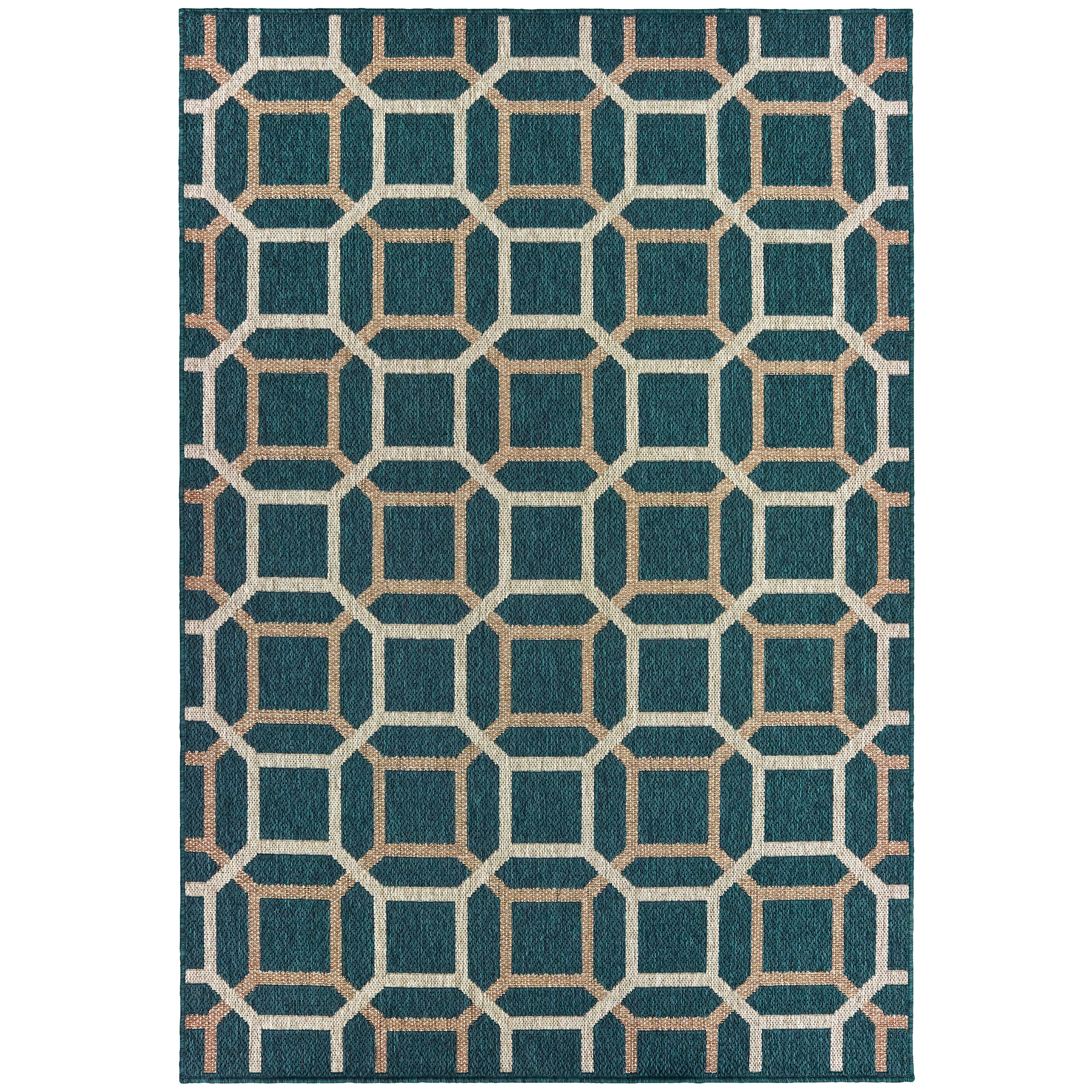 Vista Home Higgins Geometric Tile Blue-Green/Oatmeal Indoor-Outdoor Rug