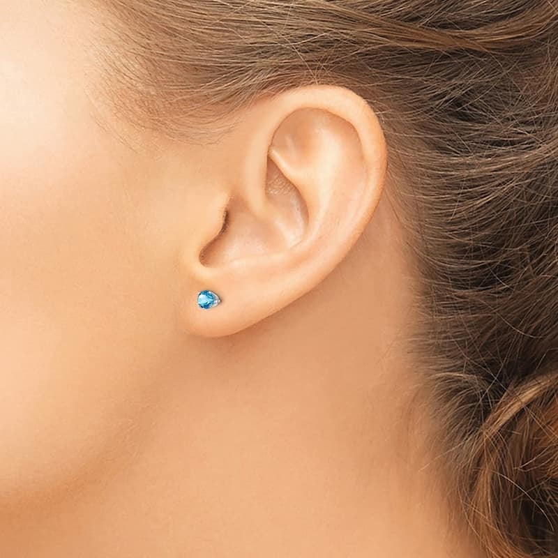 Curata 14k White Gold 4mm Round Gemstone Birthstone Post Stud Earrings