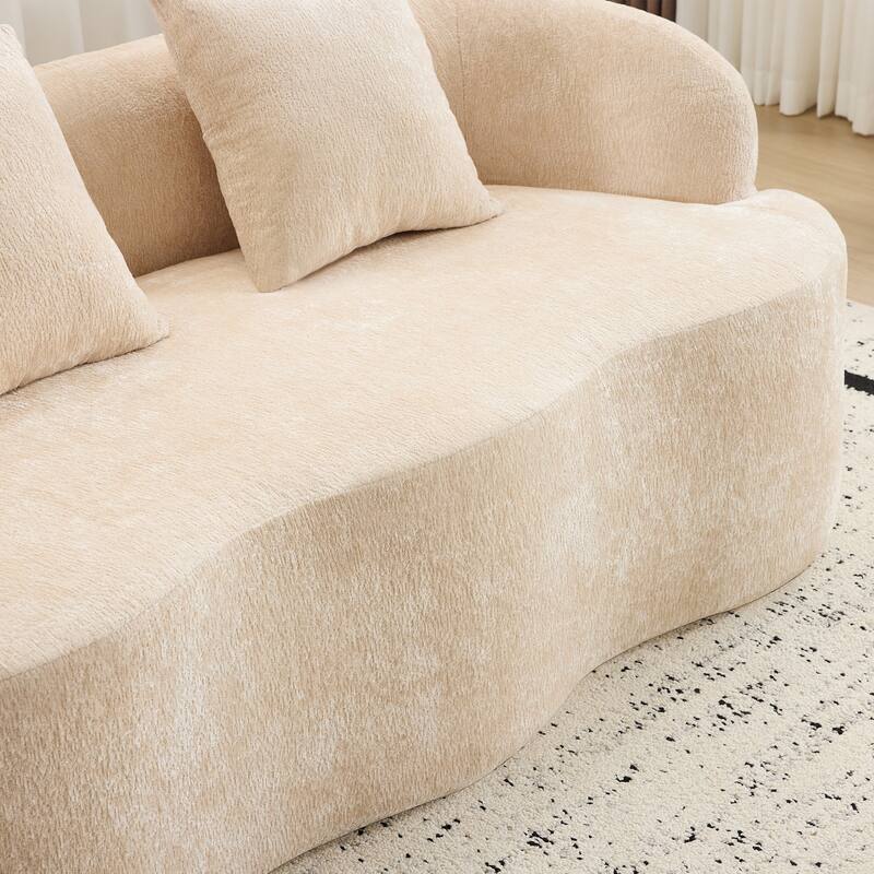Curved Loveseat Sofa with Round Armrest & 2 Pillows, No Assembly