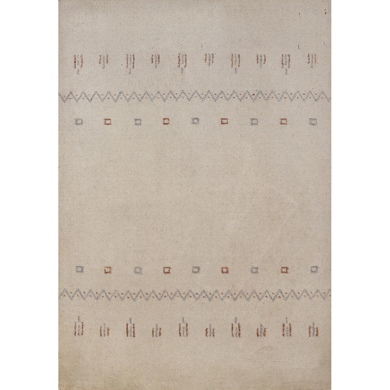 Gabbeh Indian Accent Rug Handmade Beige Tribal Wool Carpet - 2'0" x 3'0"