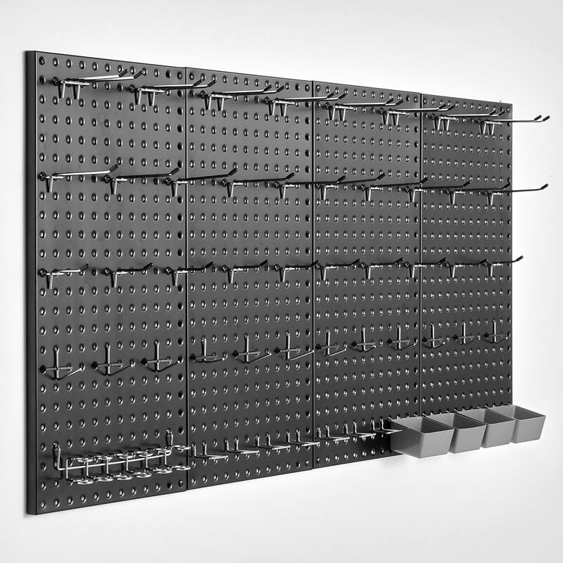 Black Steel Pegboard Panel, Wall Mount for Garage Tool Storage - With Accessories