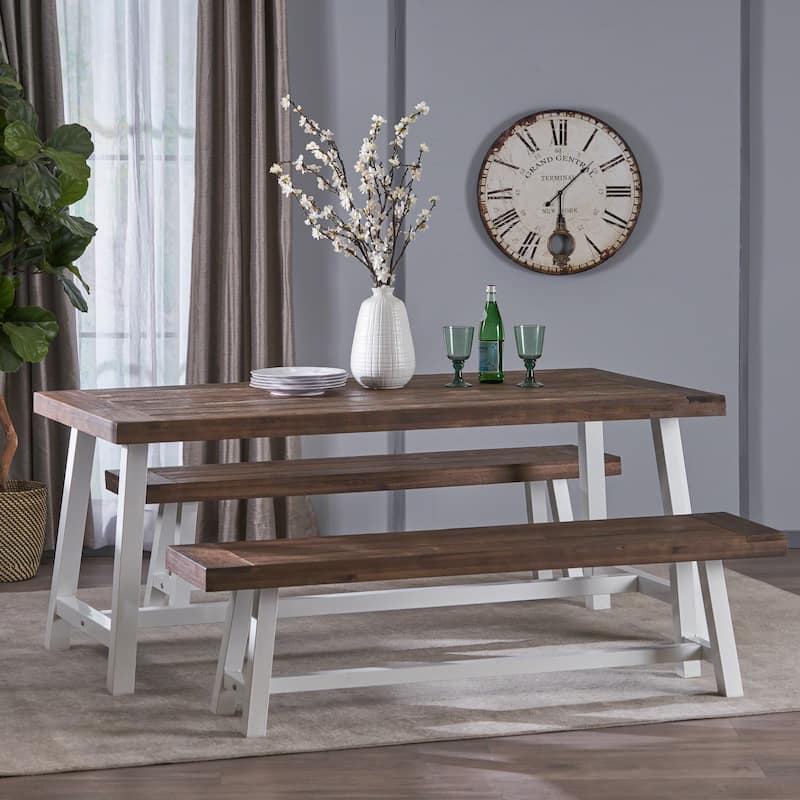 Jubilee Modern Industrial 3 Piece Acacia Wood Picnic Dining Set with Benches by Christopher Knight Home