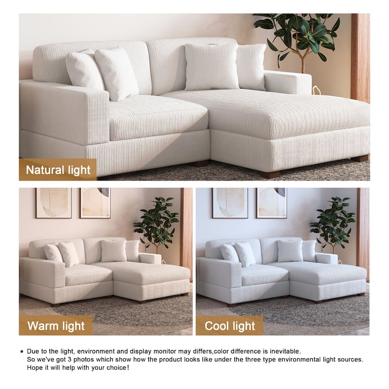 Modern L-Shaped Corduroy Modular Sectional Couch Sofa with Pillows
