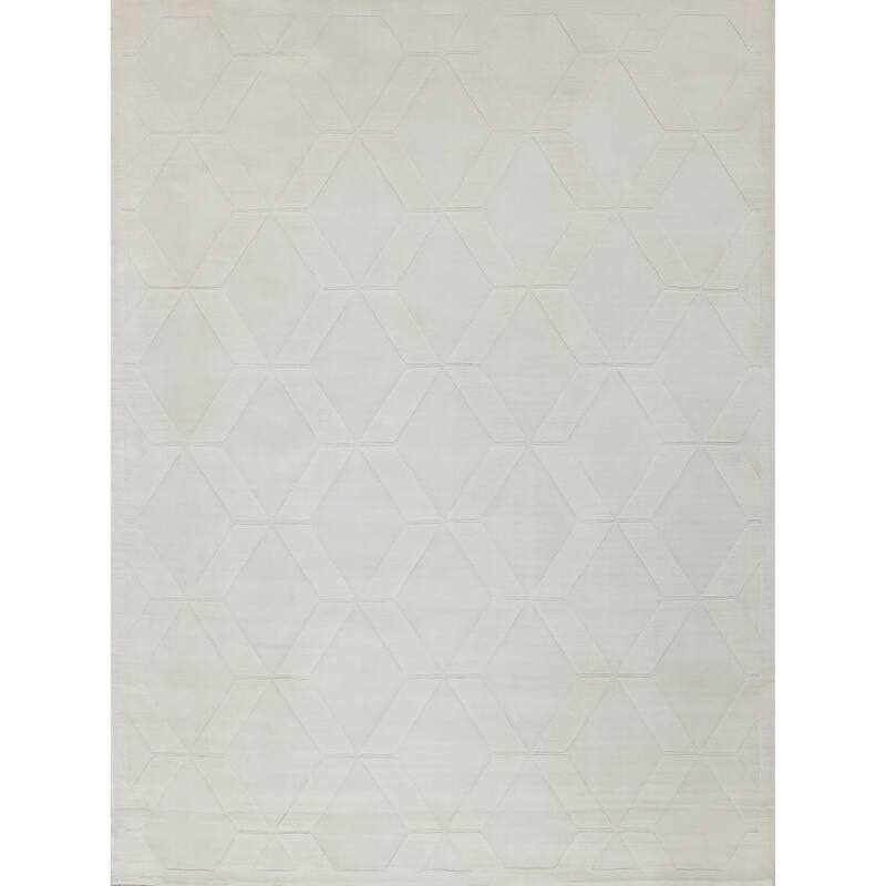 Brunello Modern Handmade Silky Nylon in White Area Rug