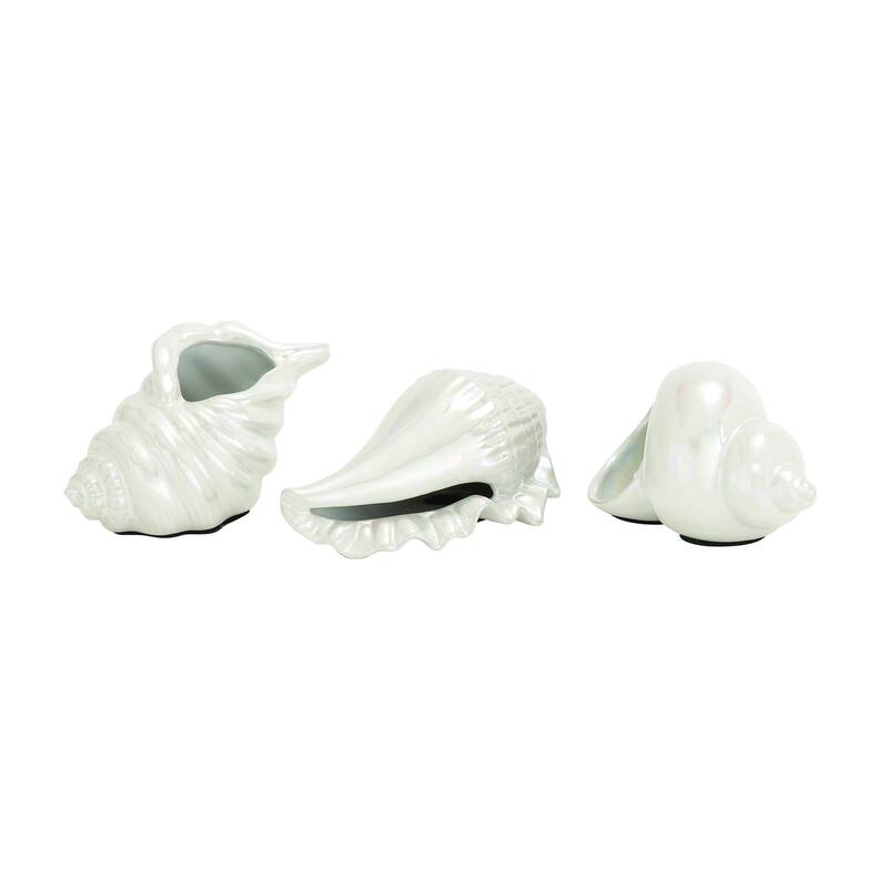 Silver, White or Multi Colored Porcelain Ceramic Shell Shell Decorative Sculpture (Set of 3)