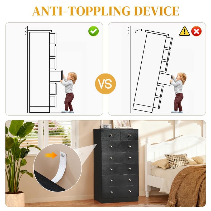 Large 7-Drawer Dresser For Bedroom And Chest Of Drawers With Sturdy Construction Wood Storage Organizer For Closet