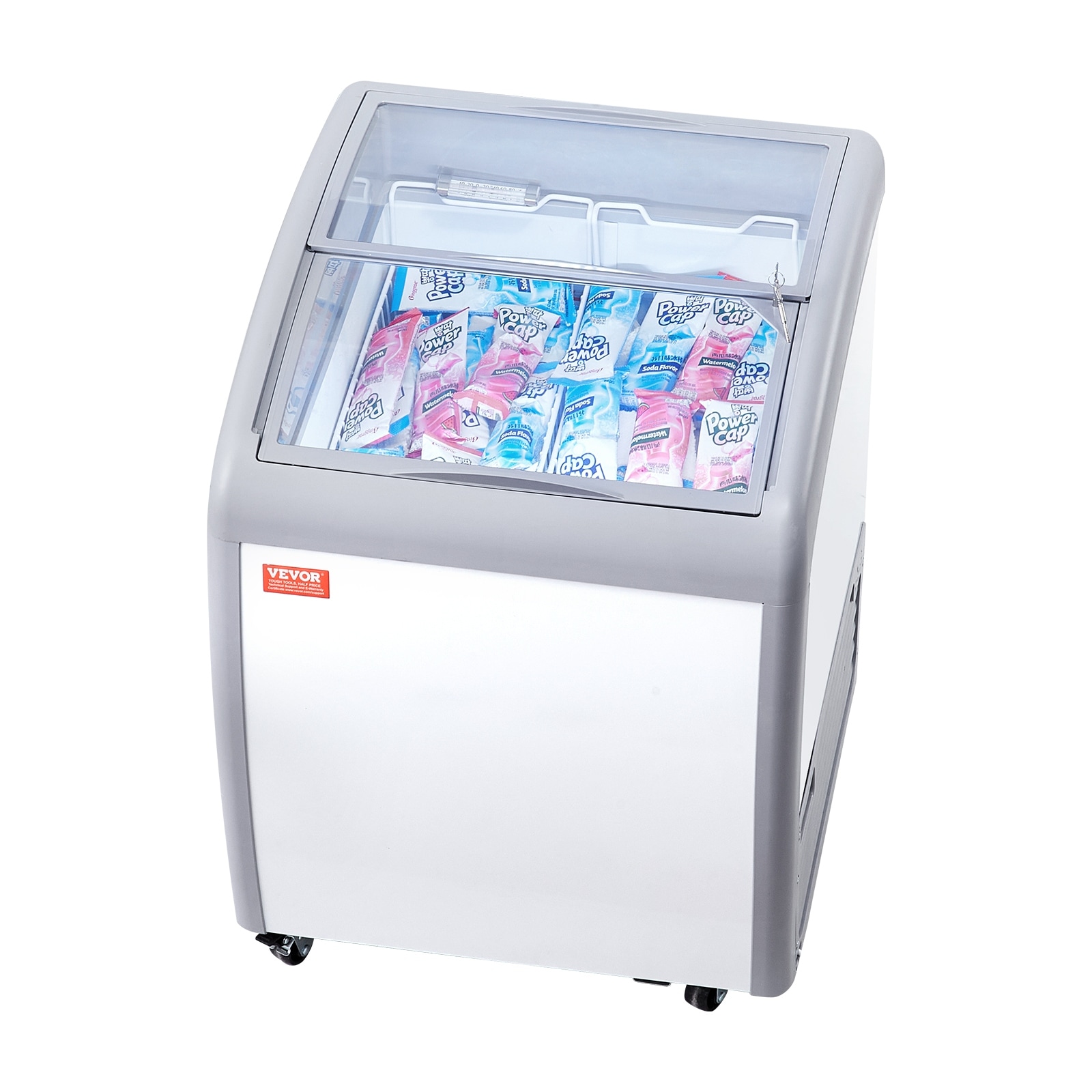 VEVOR Commercial Ice Cream Display Case Mobile Glass Top Deep Freezer