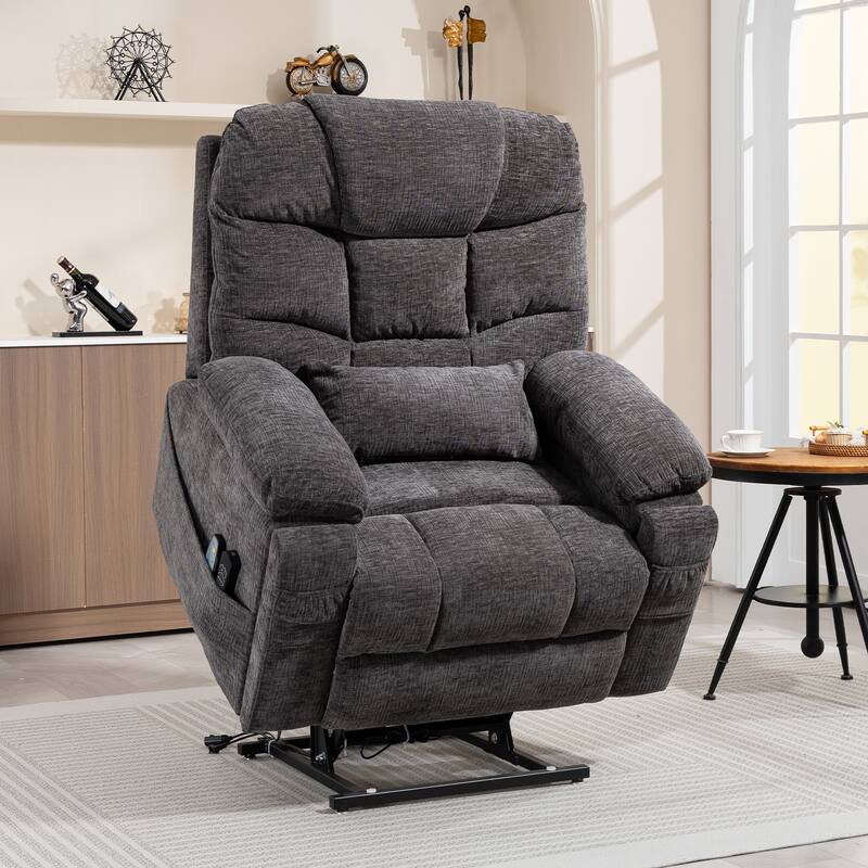 Flagship Dual Motor 26" Oversized Chenille Power Lift Recliner Chair - Grey