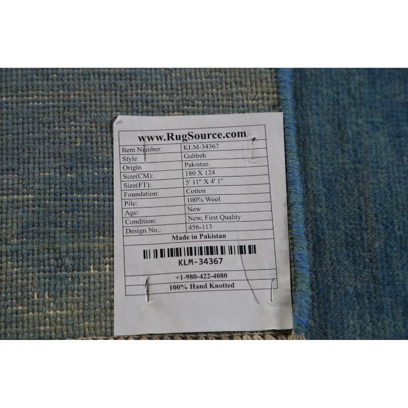 Blue Gabbeh Modern Rug Hand-Knotted Wool Carpet - 4'1" x 5'11"