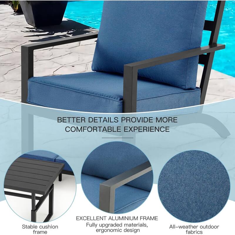 AECOJOY Aluminum Patio Furniture Set Outdoor Conversation Table and Chair