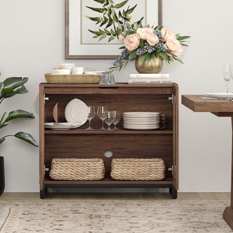 WAMPAT Multifunctional Sideboard Buffet Cabinets with Glass Doors, Modern Sideboard with Adjustable Shelf, Coffee Bar Cabinet