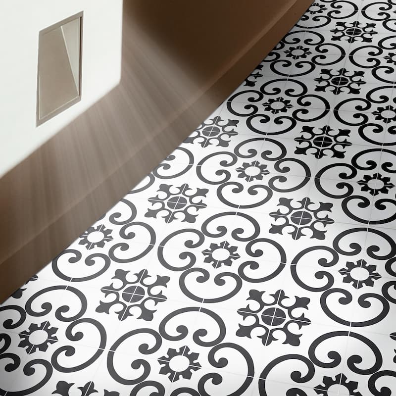 Handmade Orika in White and Black Tile, Pack of 12 (Morocco)