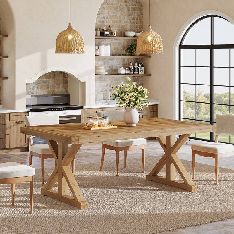 63" Long Solid Wood Dining Table, Rectangular Kitchen Table