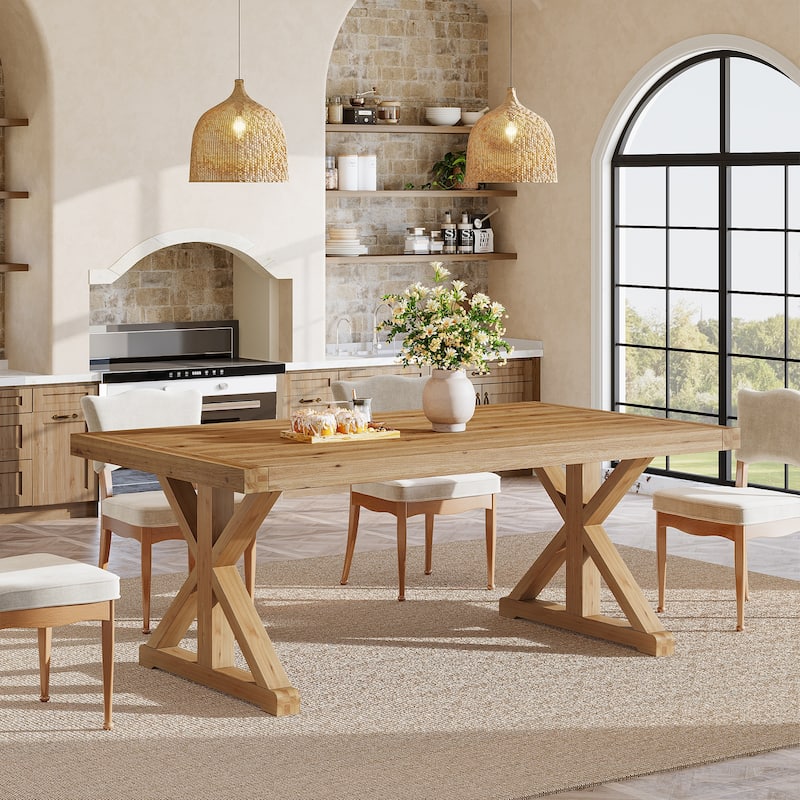 Solid Wood Dining Table, 63" Long Farmhouse Kitchen Table for 4-6 People - 31.49" D x 62.99" W x 30.51" H