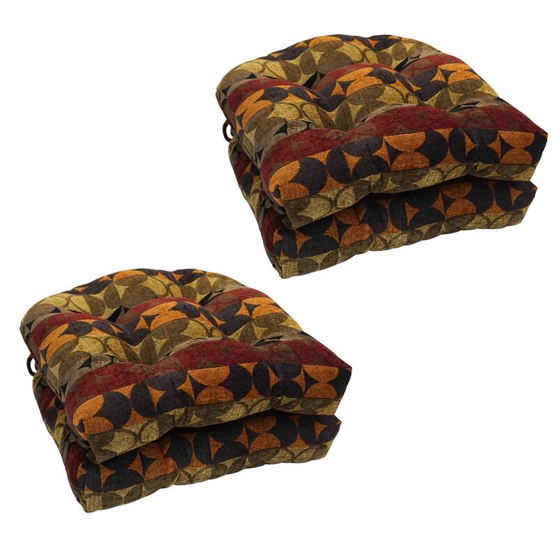 16-inch Rounded Back Jacquard Indoor Chair Cushion (Set of 2, 4, or 6) - 16 x 16