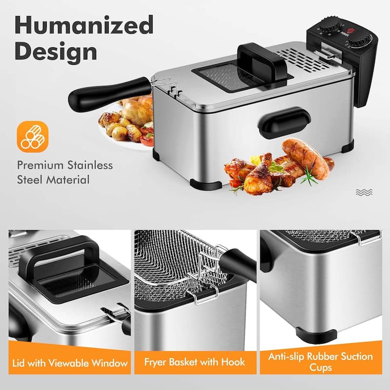 Electric Fryer 3.2 QT/12-Cup Stainless Steel 1700W w/ Frying Basket