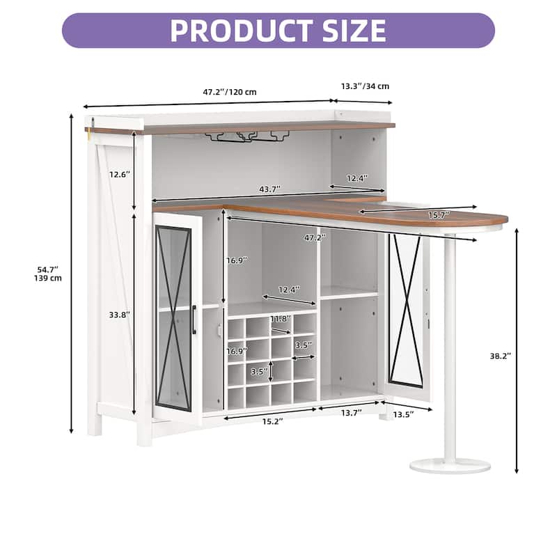 Home Bar Unit with Wine Bar Cabinet & LED Light