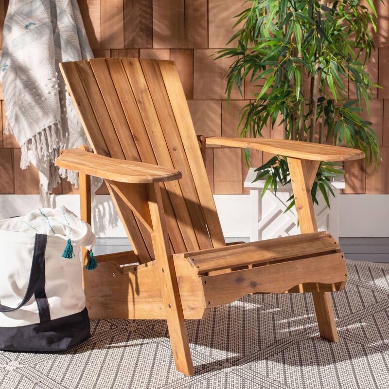 SAFAVIEH Outdoor Living Mopani Adirondack Natural Acacia Wood Chair - 33.5" W x 37.4" D x 32.7" H - Natural