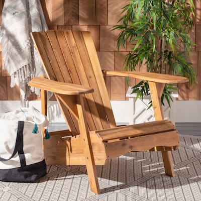 SAFAVIEH Outdoor Living Mopani Adirondack Natural Acacia Wood Chair - 33.5" W x 37.4" D x 32.7" H