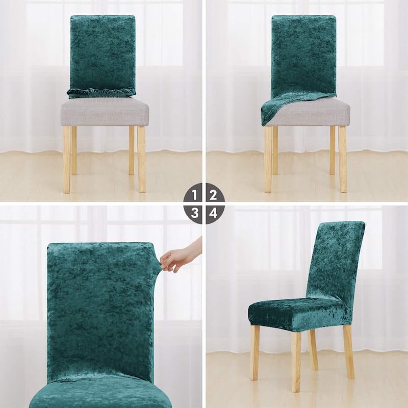 Deconovo Velvet Stretch Polyester Chair Slipcovers, Set of 4