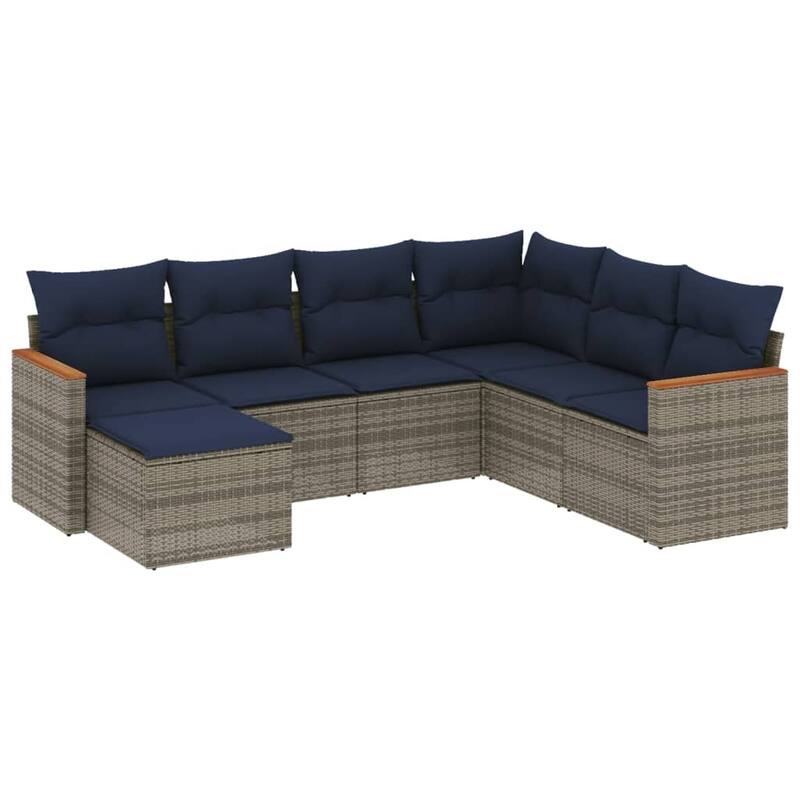vidaXL Patio Sofa Set with Cushions Outdoor Conversation Furniture Poly Rattan - 24.4x 24.4x 27.2