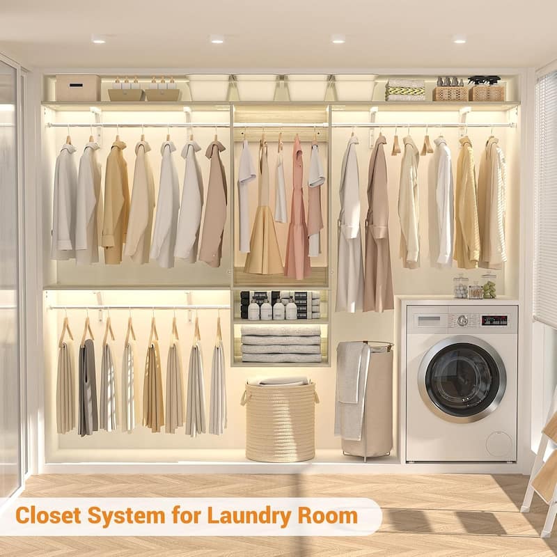 Rackcog 96'' Hanging Closet System with 3 Shelving Towers and 3 Hanging Rods,Wall-Mounted Walk-in Closet Organizer