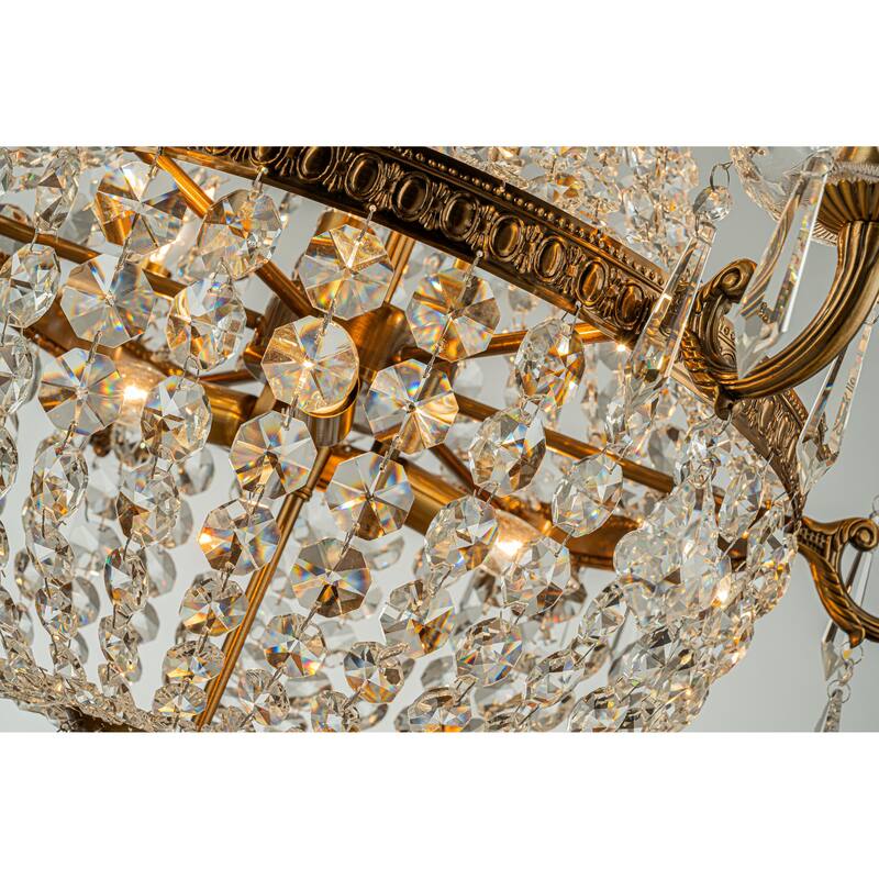 CraftHome Classic Elegance 12-Light Antique Bronze Empire Crystal Candle Chandelier - W30'' × H36"