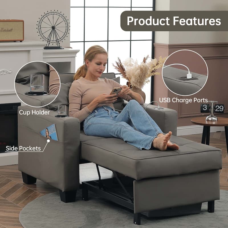 Futon Chair Bed Convertible Chair 3-in-1 Pull Out Sleeper Chair Beds for Living Room