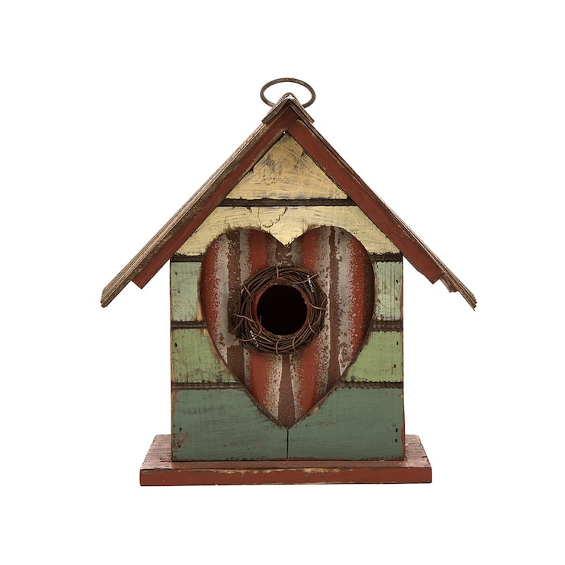 Glitzhome 8.66"H Distressed Solid Wood Birdhouse with Heart
