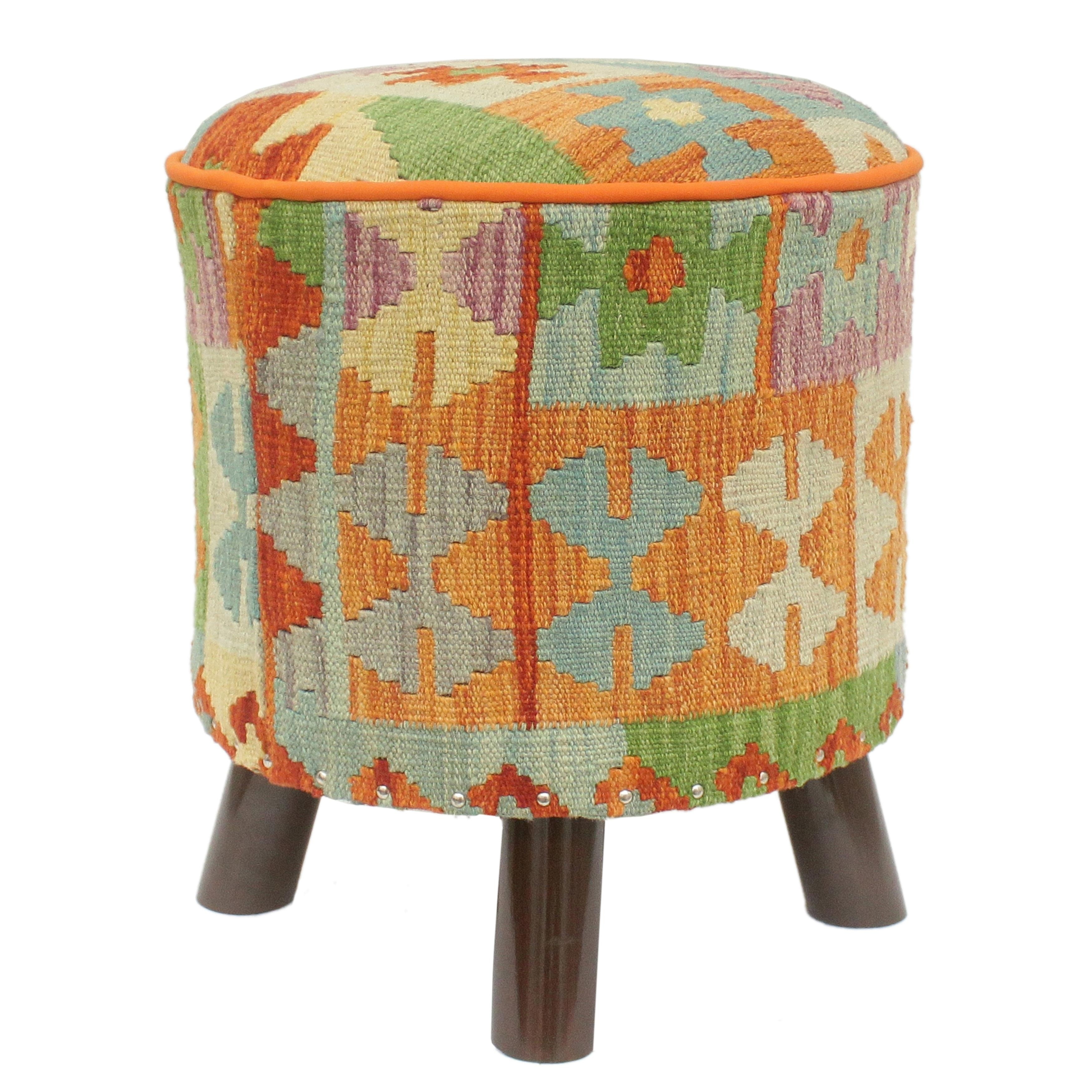 Arshs Fine Rugs Boho Chic Becker Handmade Kilim Upholstered Footstool