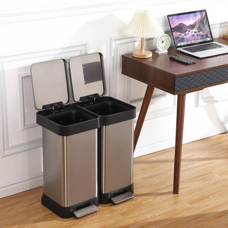 Large Capcity Dual Trash and Recycling Bin, Fingerprint Proof Stainless Steel Kitchen Garbage Can