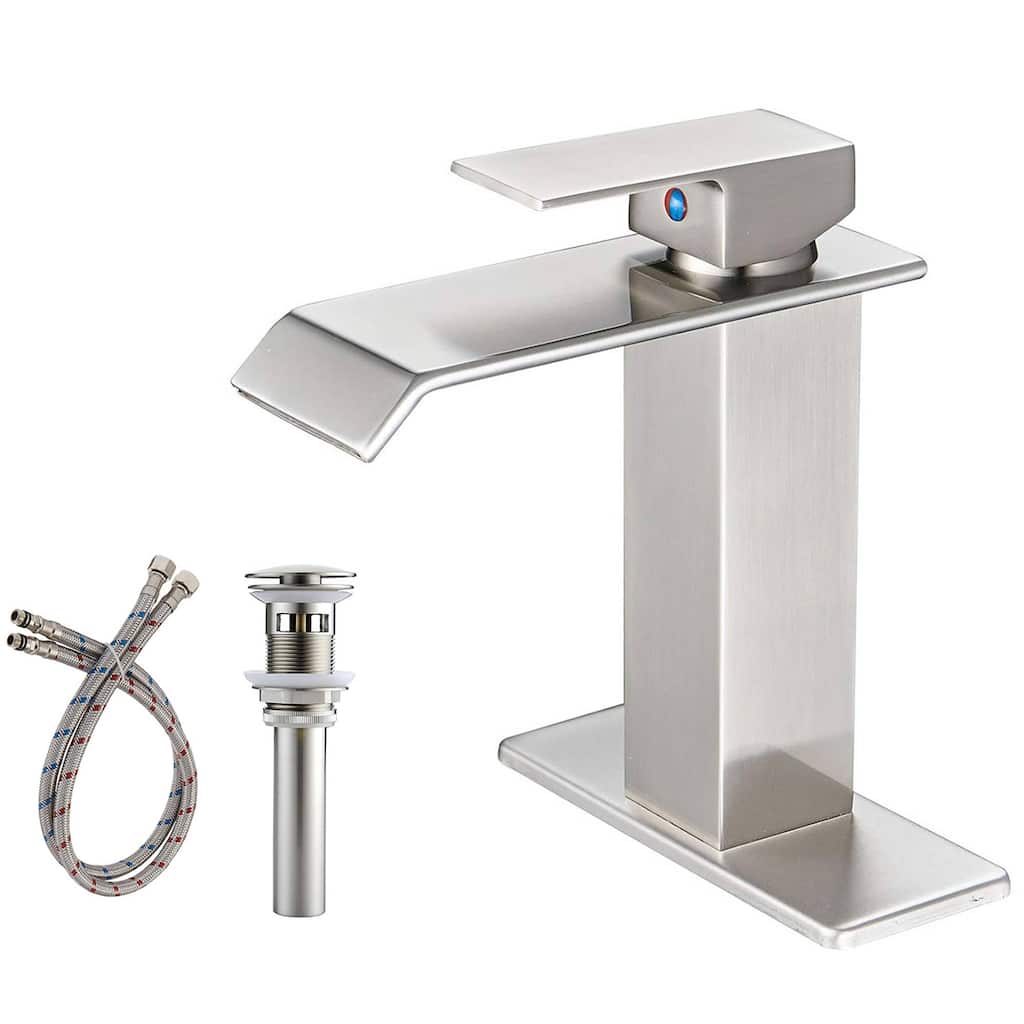 Waterfall Bathroom Sink Faucet with Drain Assembly Modern Single Handle Bathroom Faucets One Holes Basin Vanity Taps With Valve