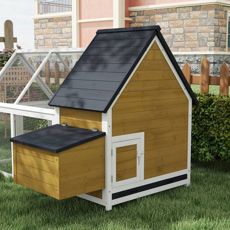 Large Wooden Chicken Coop with Nesting Box and Removable Tray Observation Windows for Backyard Poultry