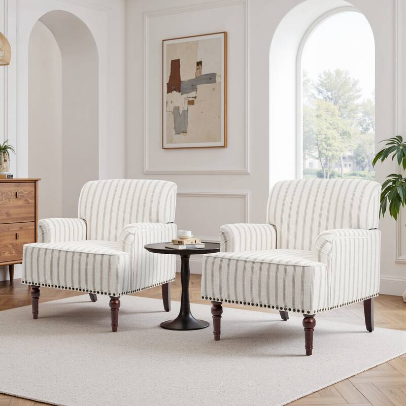 2 Set Upholstered Accent Chairs Nailhead Trim Armchairs
