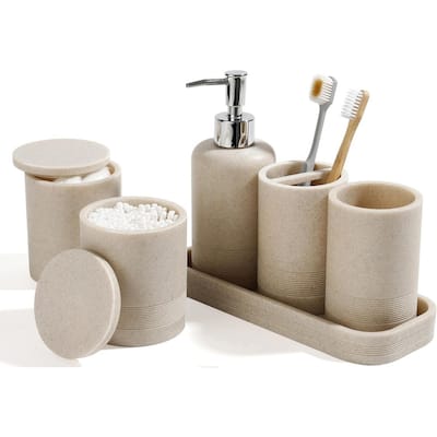 6-piece bathroom toothbrush set, glass cup, cotton swab jar, modern bathroom organizer