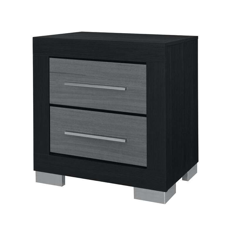 HomeRoots 23" Black And Gray Wood Square Two Drawer Nightstand