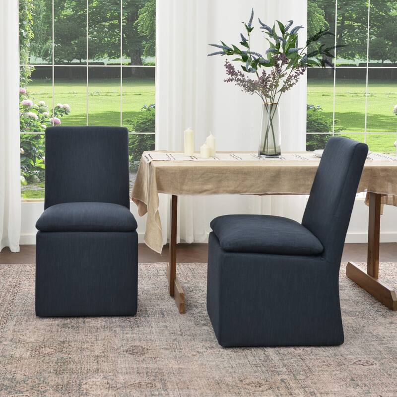 KINWELL 21" Performance Fabric Upholstered Dining Side Chair with Casters (Set of 2)