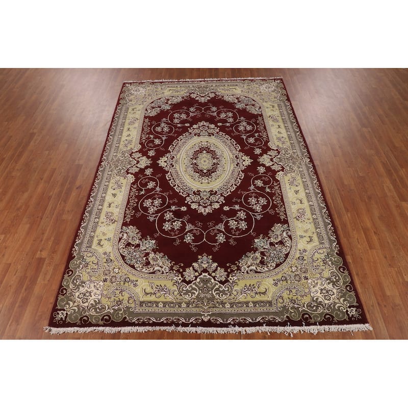 Victorian Style Kashan Turkish Area Rug Machine Made Floral Red Carpet - 6'9" x 9'10"