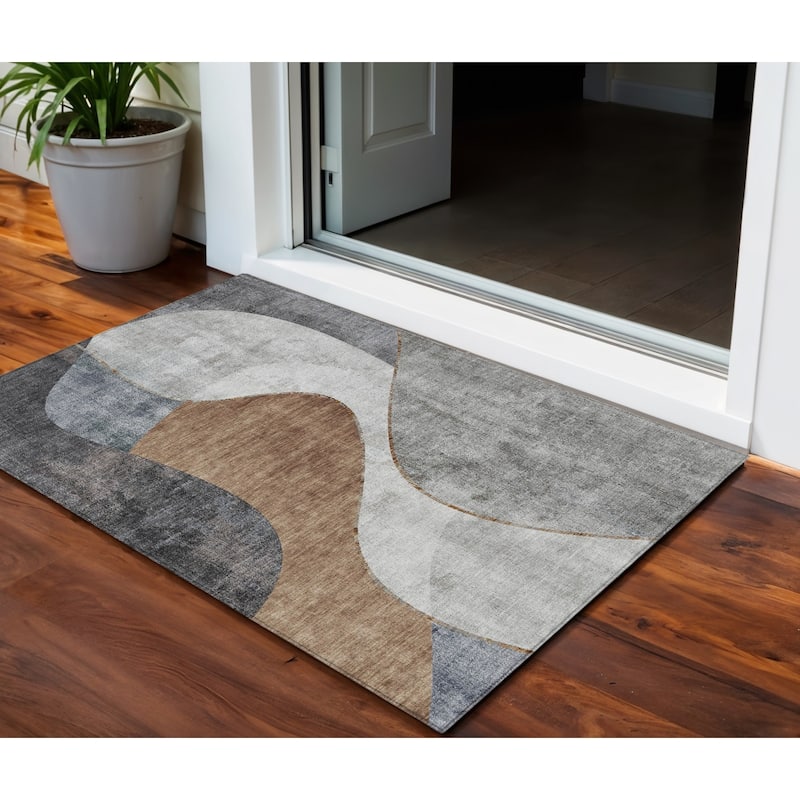 HomeRoots Abstract Transitional Rectangle Outdoor Rug - 3' x 5'
