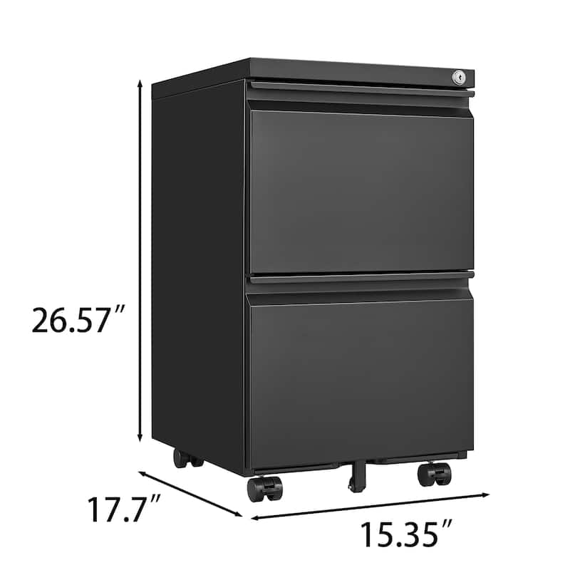 2 Drawer File Cabinet with Lock, Metal Under Desk Rolling Filing Cabinet fits Letter for Office, Assemble Required